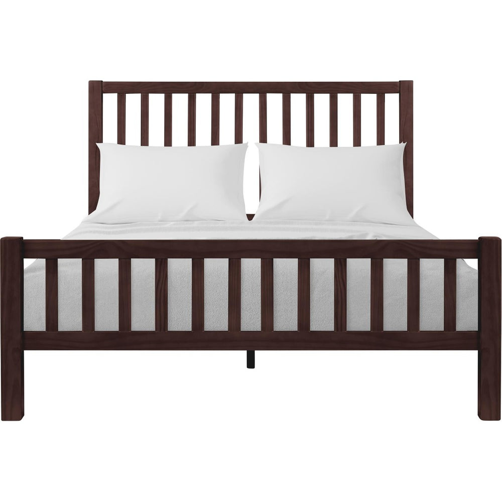 HomeRoots Brown Slat Back Solid Wood Queen Bed Frame - Durable Pine, Cozy Design, Perfect for Any Bedroom Style 523642