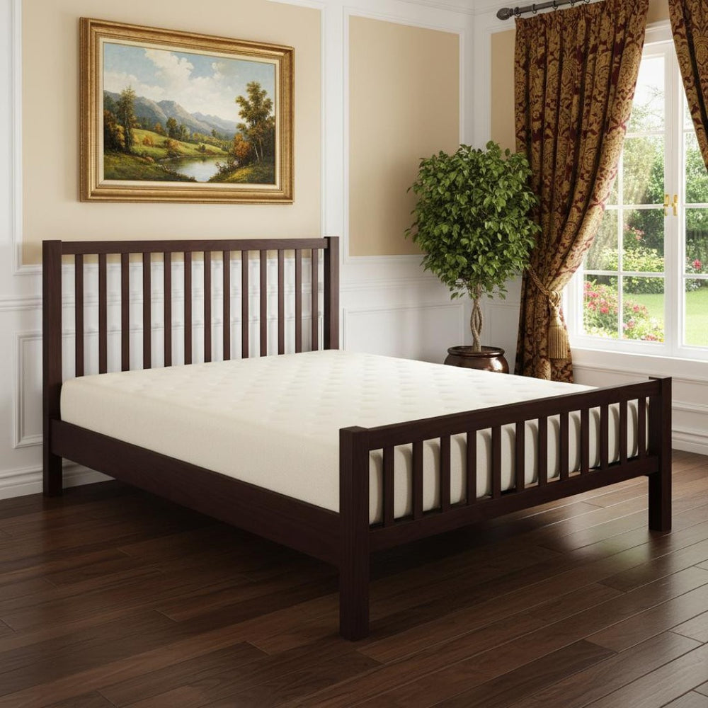HomeRoots Brown Slat Back Solid Wood King Bed Frame – Durable Pine Design for Minimalist & Rustic Interiors 523643