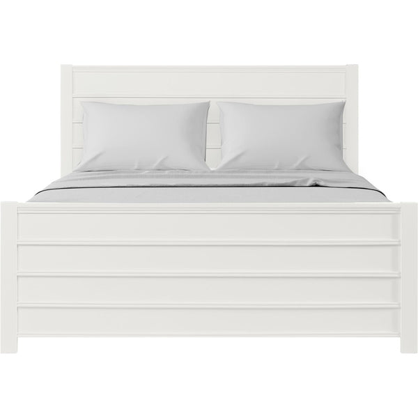 HomeRoots White Shiplap Textured Solid Pine Queen Bed Frame - Coastal Farmhouse Style, Sturdy & Elegant Design 523646
