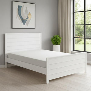 HomeRoots White Shiplap Textured Solid Pine Queen Bed Frame - Coastal Farmhouse Style, Sturdy & Elegant Design 523646