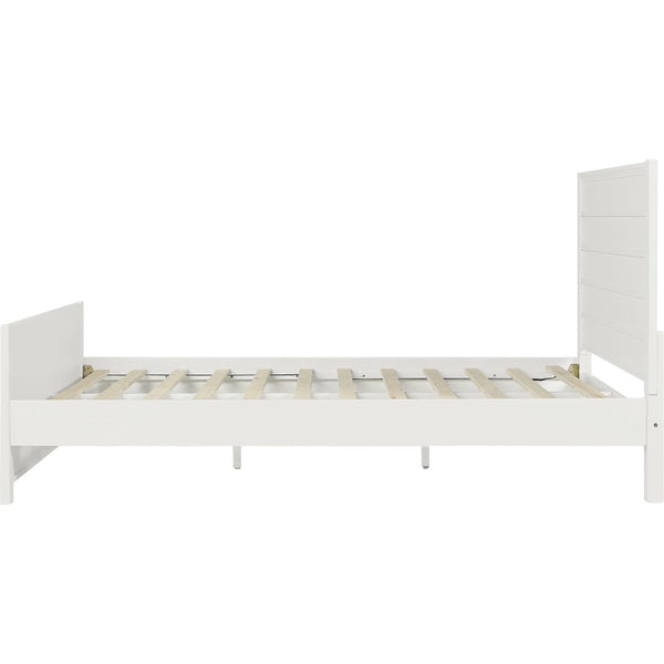 HomeRoots White Shiplap Textured Solid Pine Queen Bed Frame - Coastal Farmhouse Style, Sturdy & Elegant Design 523646