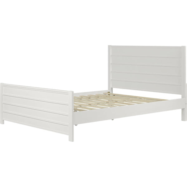 HomeRoots White Shiplap Textured Solid Pine Queen Bed Frame - Coastal Farmhouse Style, Sturdy & Elegant Design 523646