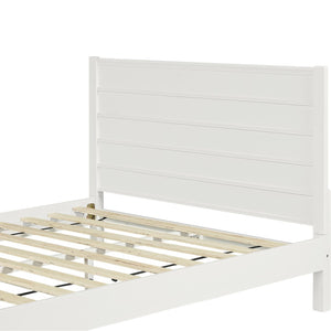 HomeRoots White Shiplap Textured Solid Pine Queen Bed Frame - Coastal Farmhouse Style, Sturdy & Elegant Design 523646