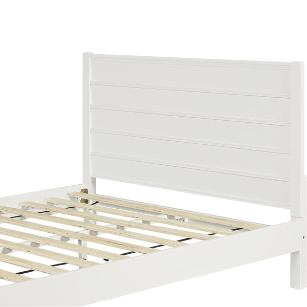 HomeRoots White Shiplap Textured Solid Pine Queen Bed Frame - Coastal Farmhouse Style, Sturdy & Elegant Design 523646