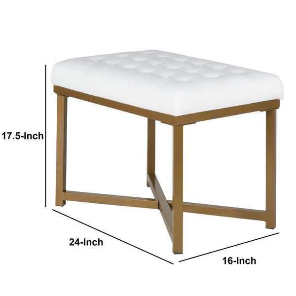 English Elm Metal X-base Bench Tufted Navy Velvet Seat Gold Frame Bedroom Entryway Glam White+Gold B056P417120