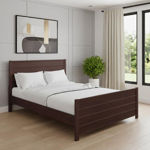 HomeRoots Brown Shiplap Texture Queen Bed Frame - Solid Pine Wood, Rustic Charm, Durable Design & Supportive Slats 523654