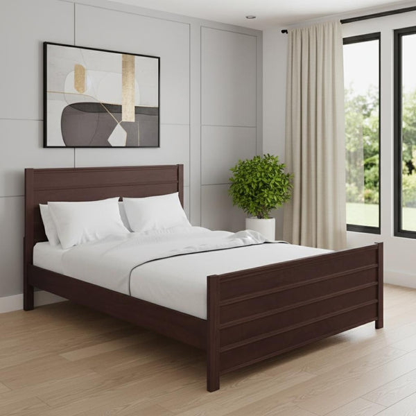 HomeRoots Brown Shiplap Texture Queen Bed Frame - Solid Pine Wood, Rustic Charm, Durable Design & Supportive Slats 523654