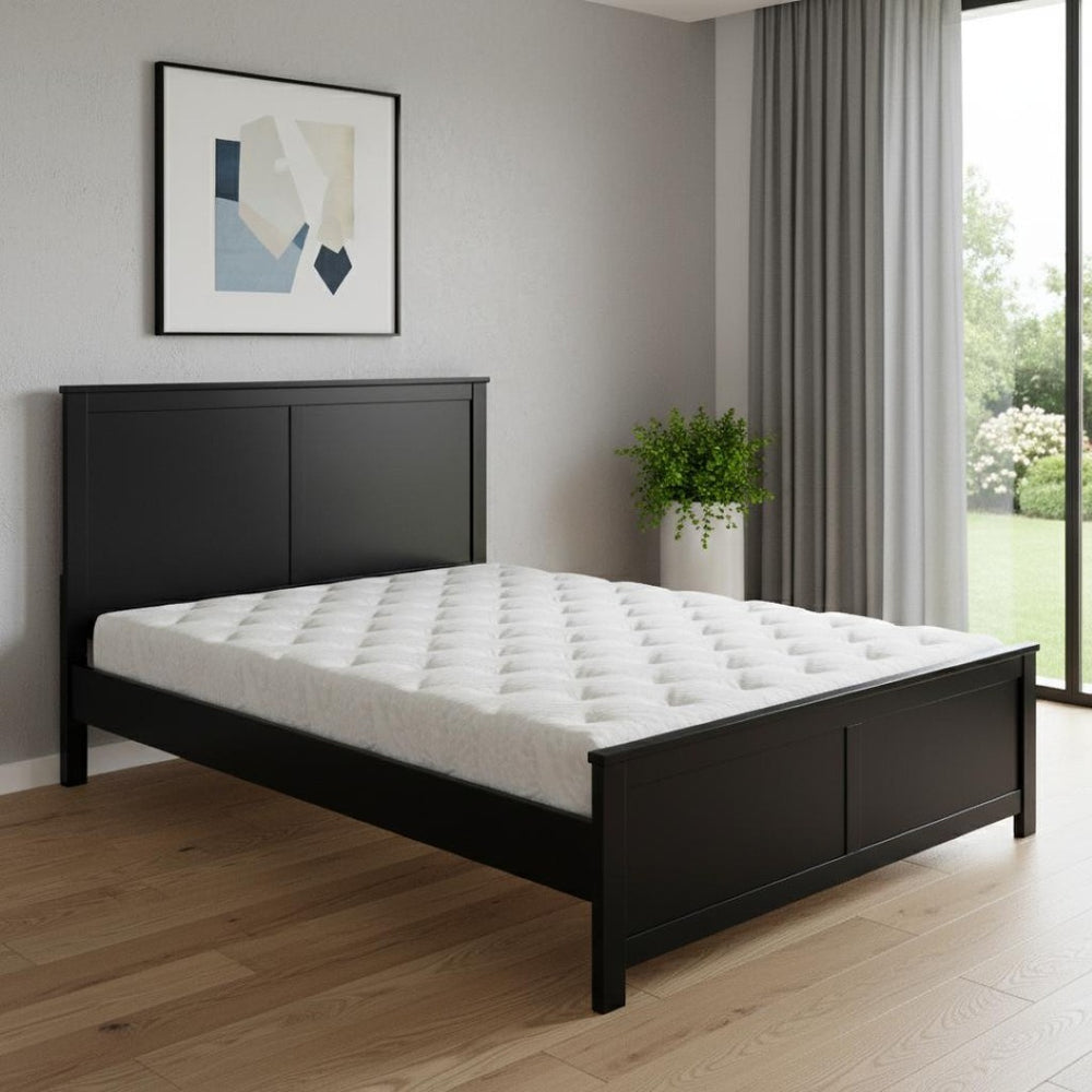 HomeRoots Black Solid Wood Queen Bed Frame - Timeless Design, Durable Support, Perfect for Any Bedroom Decor 523656