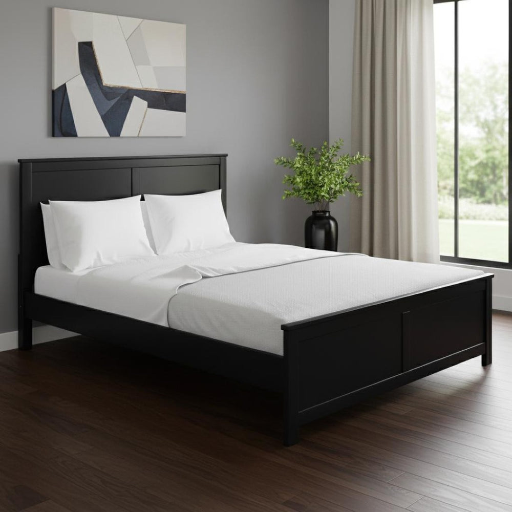 HomeRoots Black Solid Wood King Bed Frame - Elegant & Durable Pine Design for Timeless Bedroom Style & Comfort 523657