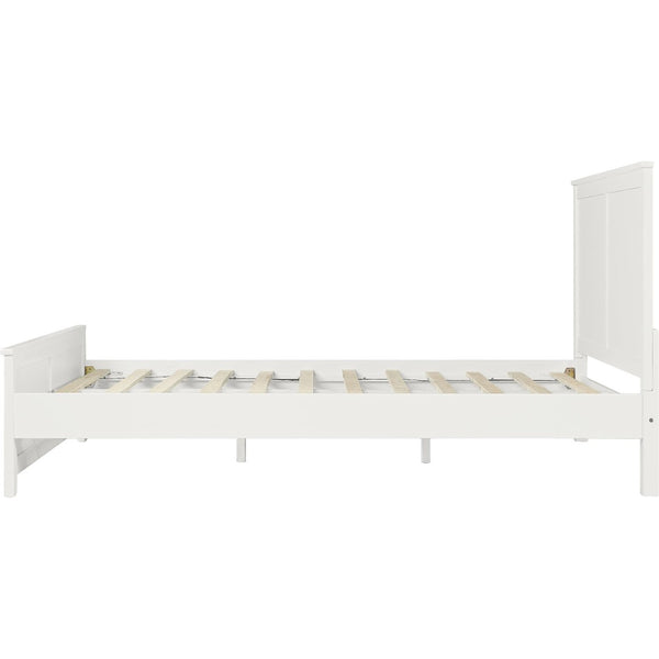 HomeRoots White Solid Wood King Bed Frame - Elegant Pine Design with Headboard, Footboard & 12 Support Slats 523659
