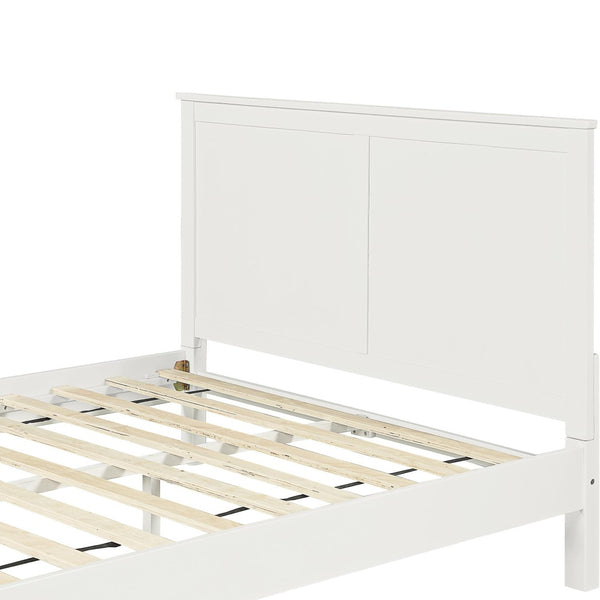 HomeRoots White Solid Wood King Bed Frame - Elegant Pine Design with Headboard, Footboard & 12 Support Slats 523659