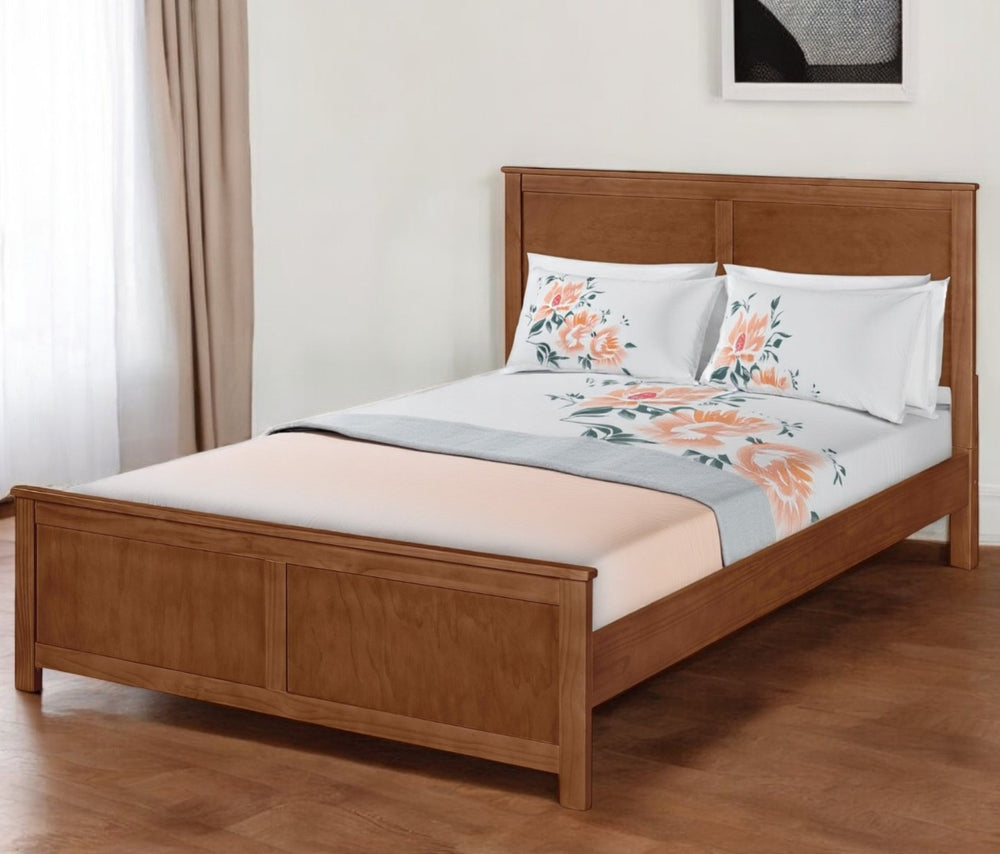 HomeRoots Brown Solid Wood Bed Frame - Modern Design with Durable Pine, 12 Slats, Under-Bed Storage, 800 lb Capacity Walnut Queen 523660