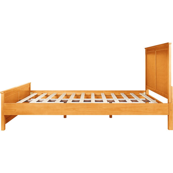 HomeRoots Brown Solid Wood Bed Frame - Modern Design with Durable Pine, 12 Slats, Under-Bed Storage, 800 lb Capacity Cherry Queen 523664