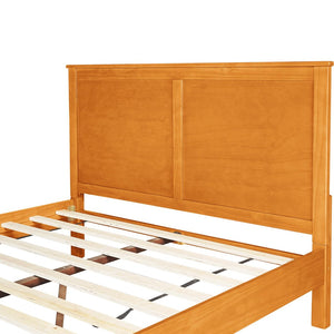HomeRoots Brown Solid Wood Bed Frame - Modern Design with Durable Pine, 12 Slats, Under-Bed Storage, 800 lb Capacity Cherry Queen 523664