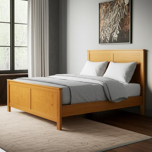 HomeRoots Brown Solid Wood Bed Frame - Modern Design with Durable Pine, 12 Slats, Under-Bed Storage, 800 lb Capacity Cherry King 523665