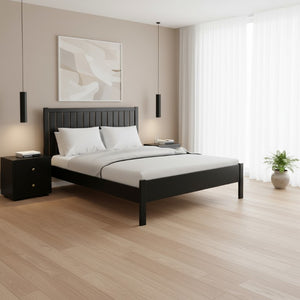 Three Piece Solid Wood Bedroom Furniture Collection in Bold Matte Black Finish