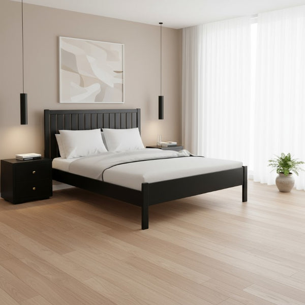 Three Piece Solid Wood Bedroom Furniture Collection in Bold Matte Black Finish