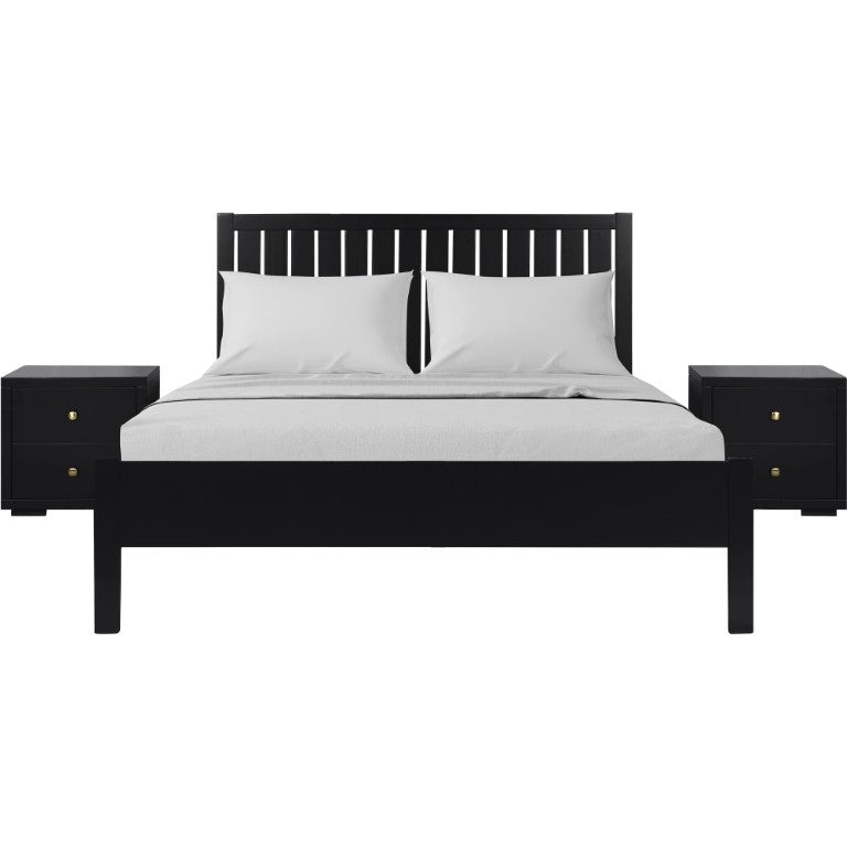 HomeRoots Three Piece Solid Wood Bedroom Furniture Collection in Bold Matte Black Finish 523668