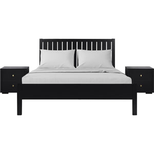 HomeRoots Three Piece Solid Wood Bedroom Furniture Collection in Bold Matte Black Finish 523668