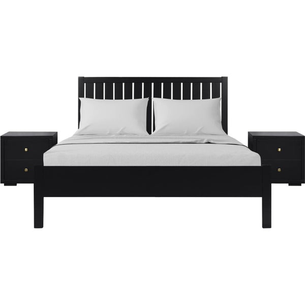 HomeRoots Three Piece Solid Wood Bedroom Furniture Collection in Bold Matte Black Finish 523668