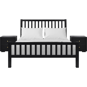 HomeRoots Black Slat Back Solid Wood Queen Bed Frame with Under-Bed Drawers for Stylish Bedroom Storage 523680