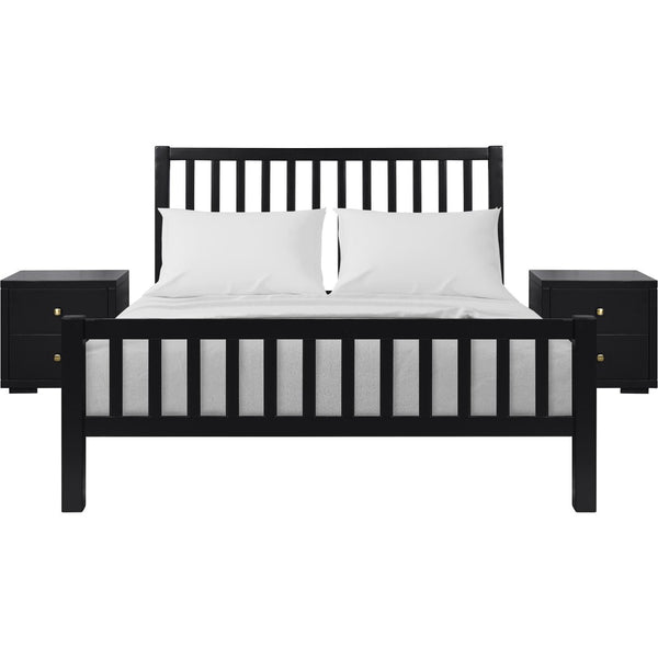 HomeRoots Black Slat Back Solid Wood Queen Bed Frame with Under-Bed Drawers for Stylish Bedroom Storage 523680
