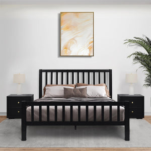 HomeRoots Black Slat Back Solid Wood Queen Bed Frame with Under-Bed Drawers for Stylish Bedroom Storage 523680