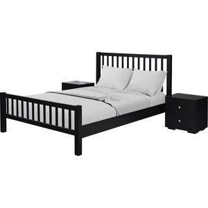 HomeRoots Black Slat Back Solid Wood Queen Bed Frame with Under-Bed Drawers for Stylish Bedroom Storage 523680