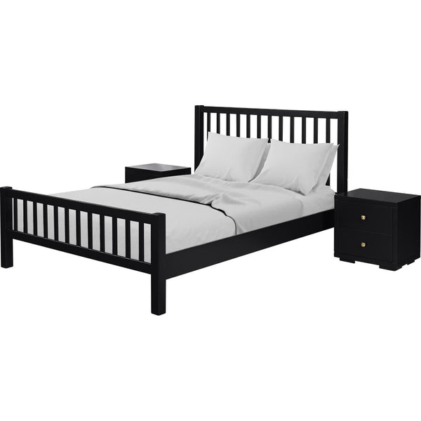 HomeRoots Black Slat Back Solid Wood Queen Bed Frame with Under-Bed Drawers for Stylish Bedroom Storage 523680