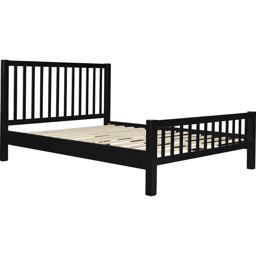 HomeRoots Black Slat Back Solid Wood Queen Bed Frame with Under-Bed Drawers for Stylish Bedroom Storage 523680