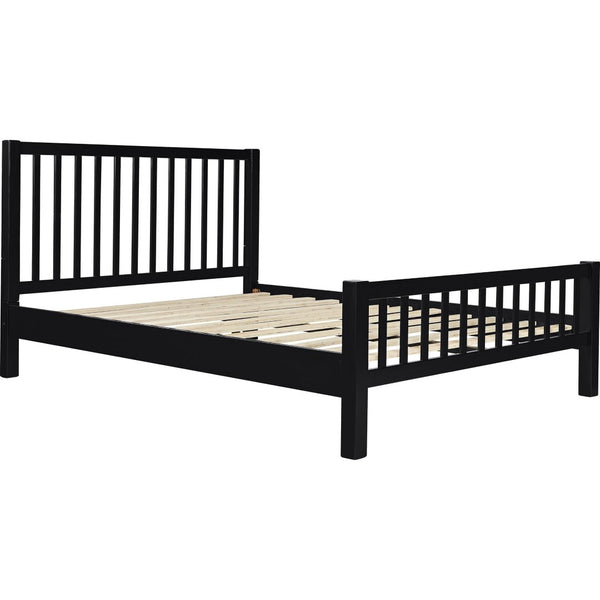 HomeRoots Black Slat Back Solid Wood Queen Bed Frame with Under-Bed Drawers for Stylish Bedroom Storage 523680