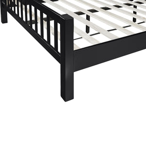 HomeRoots Black Slat Back Solid Wood Queen Bed Frame with Under-Bed Drawers for Stylish Bedroom Storage 523680