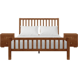HomeRoots Brown Slat Back King Bed Frame - Solid Pine with Integrated Drawers for Stylish Storage & Comfort 523685