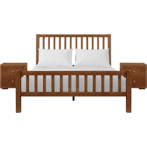 HomeRoots Brown Slat Back King Bed Frame - Solid Pine with Integrated Drawers for Stylish Storage & Comfort 523685