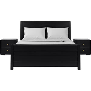 HomeRoots Three Piece Solid Wood Bedroom Furniture Set in Bold Black for Modern Homes 523693