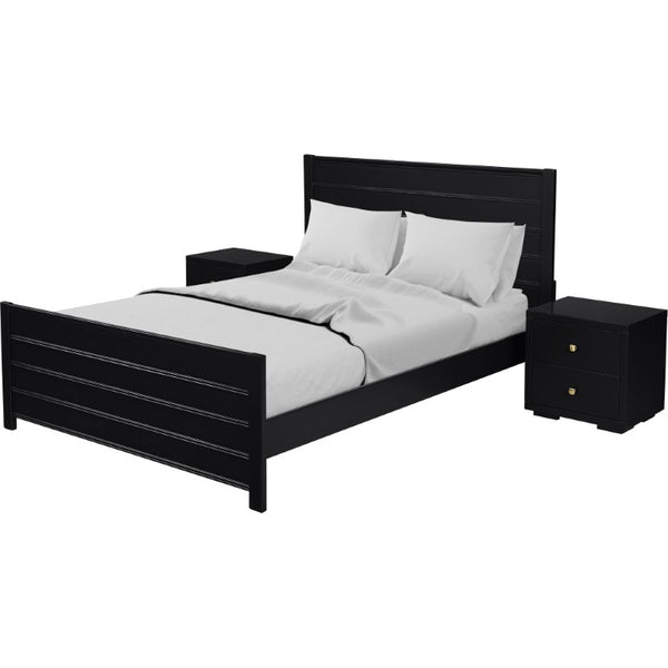 Three Piece Solid Wood Bedroom Furniture Set in Bold Black for Modern Homes