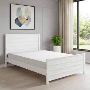 HomeRoots White Shiplap Texture Solid Wood Queen Bed Frame with Storage Drawers for Coastal Style Bedroom 523694