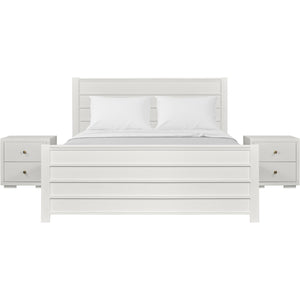 HomeRoots White Shiplap Texture Solid Wood King Bed Frame with Integrated Storage Drawers & Timeless Design 523695