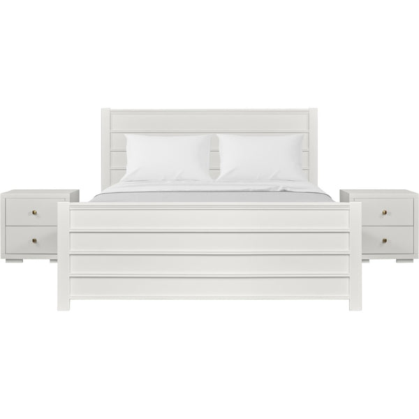 HomeRoots White Shiplap Texture Solid Wood King Bed Frame with Integrated Storage Drawers & Timeless Design 523695