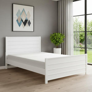 HomeRoots White Shiplap Texture Solid Wood King Bed Frame with Integrated Storage Drawers & Timeless Design 523695
