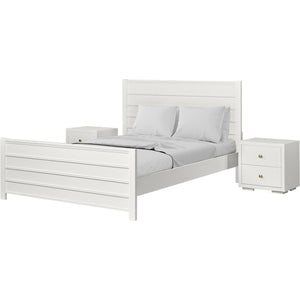HomeRoots White Shiplap Texture Solid Wood King Bed Frame with Integrated Storage Drawers & Timeless Design 523695