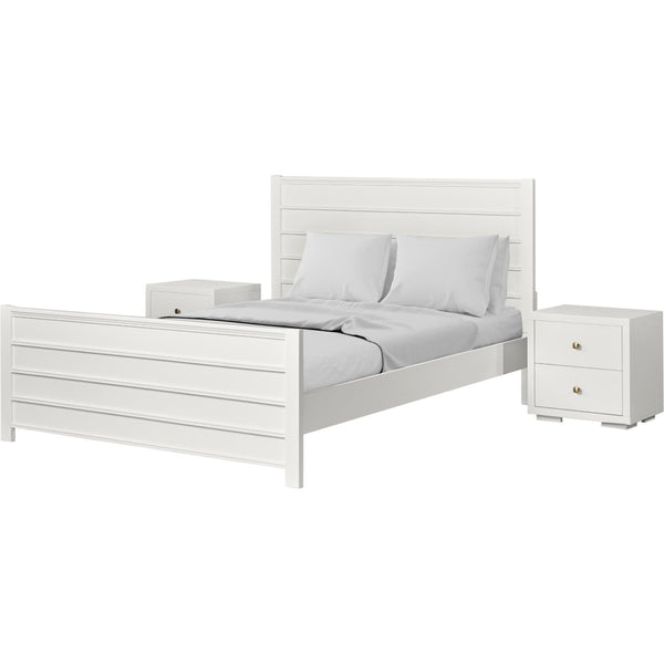 HomeRoots White Shiplap Texture Solid Wood King Bed Frame with Integrated Storage Drawers & Timeless Design 523695