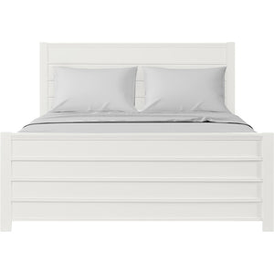 HomeRoots White Shiplap Texture Solid Wood King Bed Frame with Integrated Storage Drawers & Timeless Design 523695