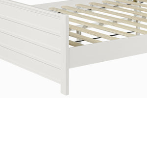 HomeRoots White Shiplap Texture Solid Wood King Bed Frame with Integrated Storage Drawers & Timeless Design 523695
