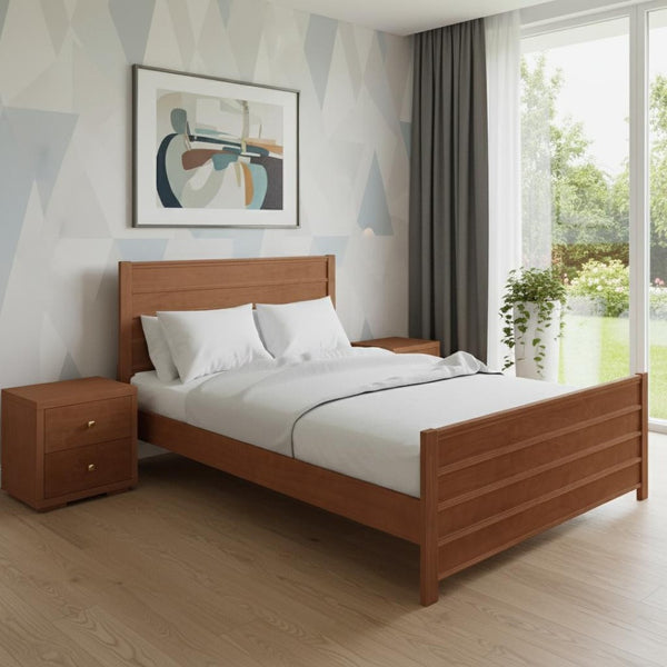 HomeRoots Brown Shiplap Queen Bed Frame with Drawers - Rustic Solid Pine Wood Design for Cozy Bedrooms 523696