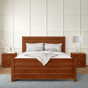HomeRoots Brown Shiplap Queen Bed Frame with Drawers - Rustic Solid Pine Wood Design for Cozy Bedrooms 523696
