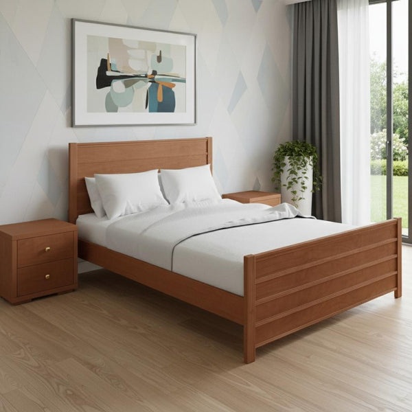 HomeRoots Brown Shiplap Texture King Bed Frame with Built-In Drawers - Rustic Solid Pine for Cozy Comfort 523697