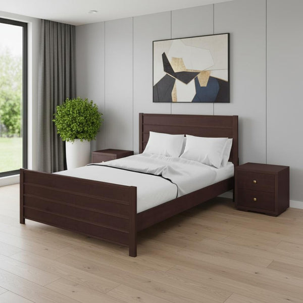 HomeRoots Brown Shiplap Texture Queen Bed Frame - Solid Pine Wood with Drawers for Rustic Bedroom Charm 523702