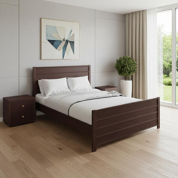 HomeRoots Brown Shiplap Textured King Bed Frame with Drawers - Rustic Solid Pine Design for Storage & Style 523703