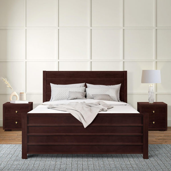 HomeRoots Brown Shiplap Textured King Bed Frame with Drawers - Rustic Solid Pine Design for Storage & Style 523703